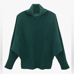 EFAN Turtleneck Batwing Sleeves Dolman Knitted Oversize Womens Sweater Green